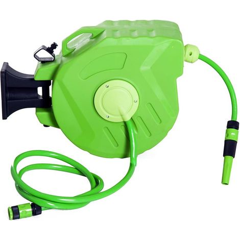 RULLO AVVOLGITUBO A PARETE PORTATILE CON RIAVVOLGIMENTO AUTOMATICO 15 M (1/5)