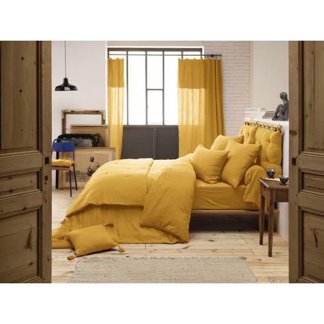 Drap plat "Gaïa" toutes dimensions "Gaze de Coton" - Gaïa Safran - 270 x 300 cm pour lit King size - Gaia Safran - (1/3)