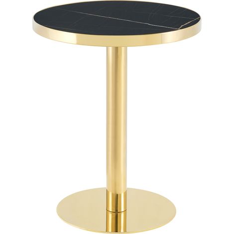 ELVMI Runder Beistelltisch mit Marmoroptik und goldfarbenem Edelstahlrand für Wohnzimmer und Lounge (1/5)