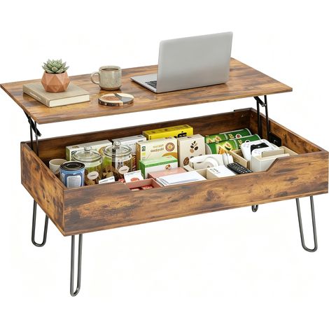 Table basse rectangulaire en bois marron rustique,rangement pratique,hauteur ajustable,dimensions 95x50x40cm Idéale pour votre salon (1/5)