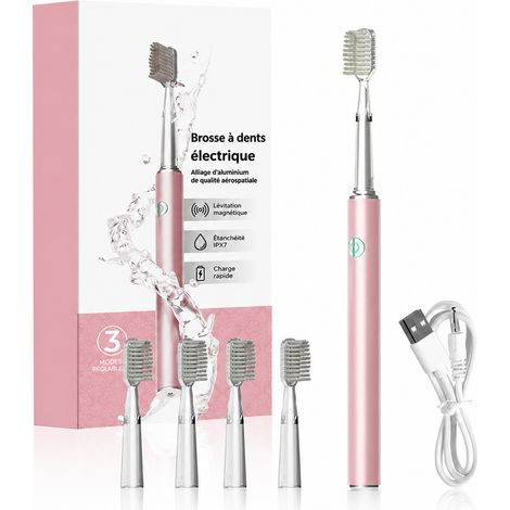 Brosse à dents électrique sonique adulte rechargeable corps métal brossé or rose rose 500 g – Livraison gratuite