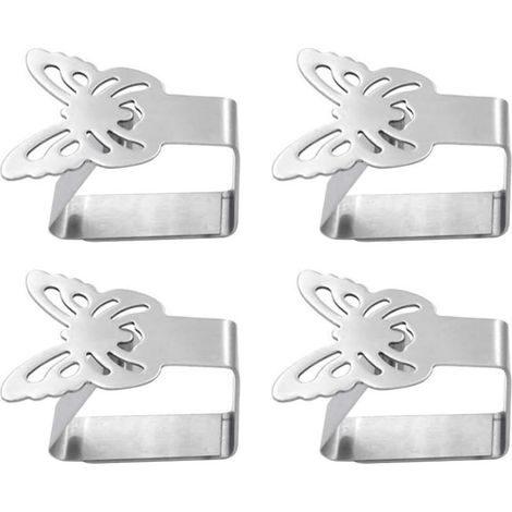 Juego de 4 pinzas de acero inoxidable para manteles, soportes para manteles (tipo mariposa). (1/5)