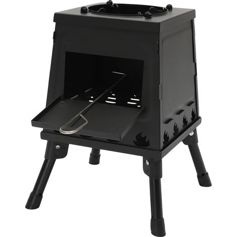 Poêle à bois, design autonome, 16 bouches pour un chauffage efficace, noir (1/2)