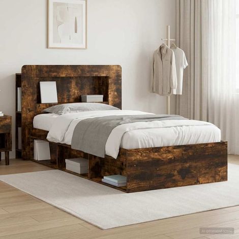 Cadre de lit avec rangement en bois d’ingénierie chêne fumé 90 x 190 cm, 63.2kg - PANGIVO (1/5)