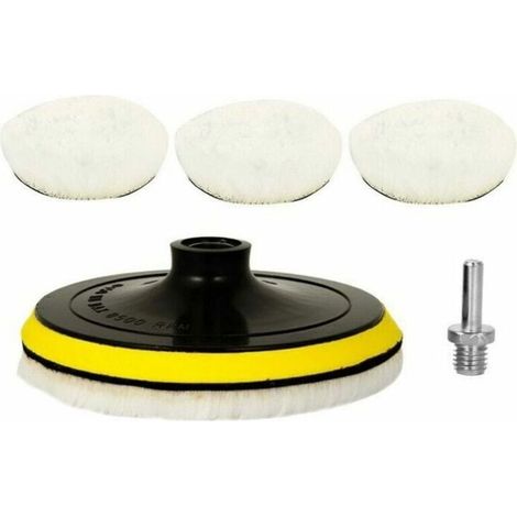 Set di 5 dischi lucidanti in lana da 150 mm, dischi lucidanti in spugna, kit per lucidatura auto con punta da trapano M14 per lucidatura, levigatura e ceratura dell'auto. (1/4)
