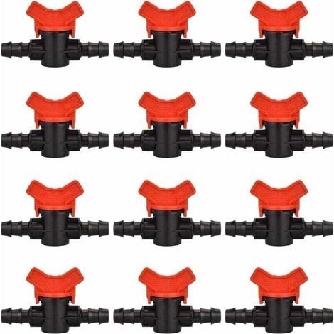 12 PCS Robinet de Jardin pour Tuyau, Tuyau Vanne d'irrigation 16 16mm Robinet d'arrêt raccord en Plastique pour Le contrôle extérieur de la vanne d'eau de Jardin (Noir + Rouge) (1/4)