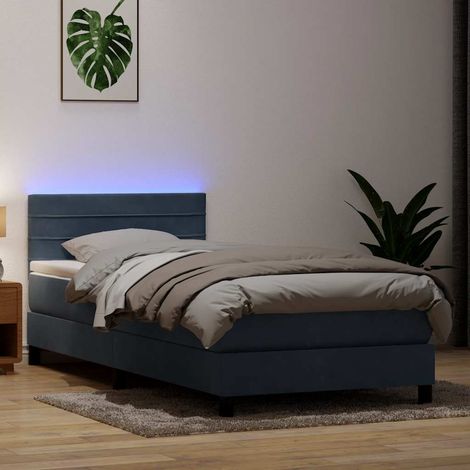Boxspringbett mit Matratze & LED Dunkelgrau 80x220 cm Samt