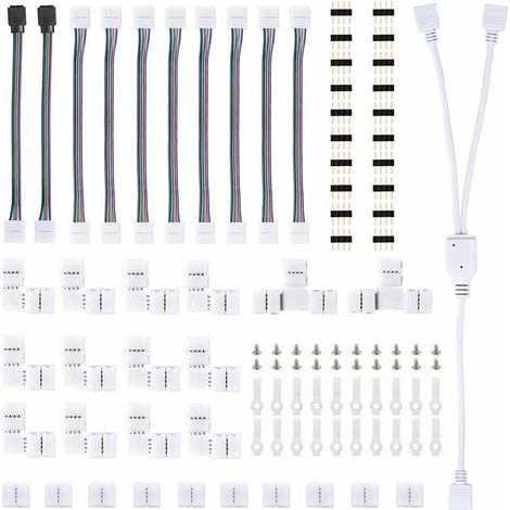 Conectores de tira, kit de conector de tira de luz LED, con conectores macho de 4 pines Conectores LED en forma de L, conector de tira LED RGB 5050, para juego de accesorios de extensión LED de 10 mm (1/5)