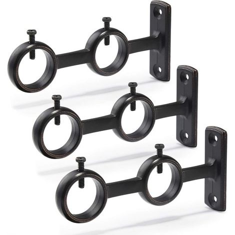 Soportes ajustables para decoración de ventanas - 3 piezas - Para anillas y barras de cortina - Negro (1/5)