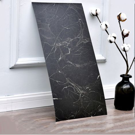 Salle de bain cuisine PVC autocollant de sol auto-adhésif carrelage de salle de bain papier peint étanche salon fond de marbre papier peint salle de bain carrelage étanche papier peint ( noir (10 pcs (1/4)