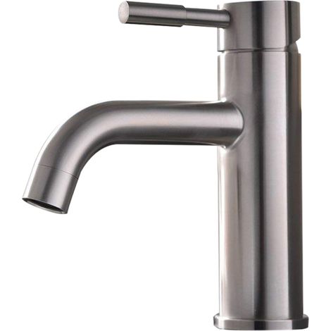 Robinet de salle de bain à poignée unique, robinet d'évier de cuisine ou de bar, finition acier inoxydable, valve céramique, mitigeur eau chaude/froide (1/5)