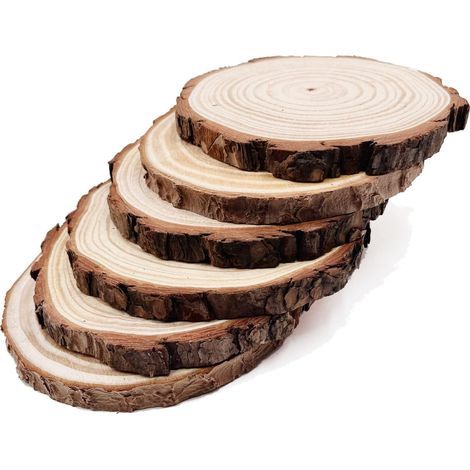 Disques en bois naturels ronds, 6 pièces, 16-17 cm, ensemble de bois non peint, cercles, bricolage, disques d’arbre avec écorce, disques en bois pour l’art DIY et décorations de Noël de mariage (1/5)