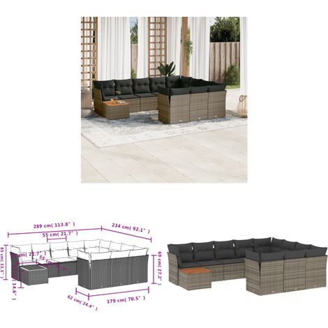 11-tlg. Garten-Sofagarnitur mit Kissen Grau Poly Rattan - Gartensortiment - Outdoor Möbel - Lounge Set - Gartenlounge - Rattan Gartenmöbel - Home & Living (1/3)