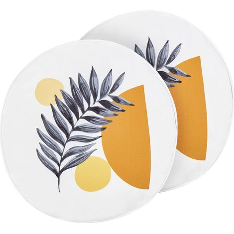 Conjunto de 2 cojines de jardín almohada de exterior ⌀ 40 cm poliéster motivo hojas blanco Viozene