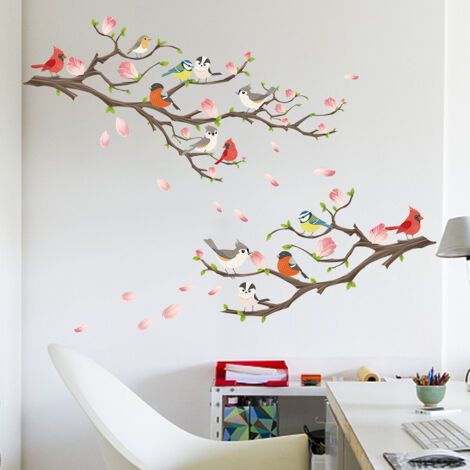 BUNTHAUS Stück Wandaufkleber, Zweig, Baum, Vögel, Wandaufkleber, Blumen, Pflanzen, Deko-Aufkleber, Wohnzimmer, Schlafzimmer, Kinder, Baby, Dekoration (60 x 40 cm) (1/4)
