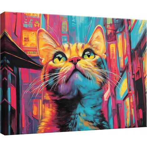 Peinture Murale sur toile chat abstrait pour chambre d'enfant 100x70 (1/3)