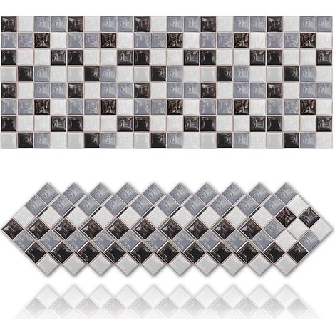 20 PCS Adhésifs carreaux, Décoration de Sticker en PVC imperméable à l'huile, Stickers Carrelage de cuisine de style mosaïque pour salle de bain – Design lisse Gris Noir (10 x 10 cm) (1/5)
