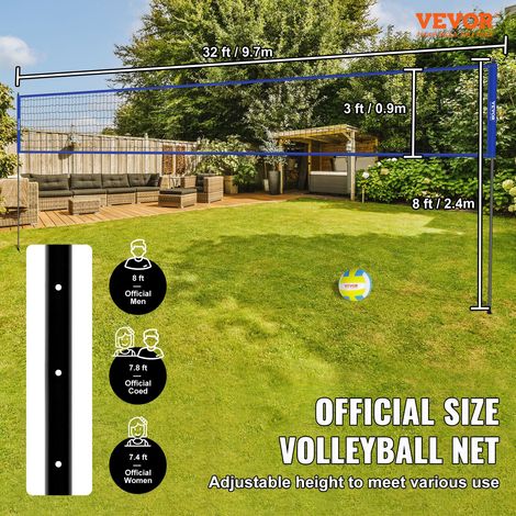 Filet de Volley-ball Portable d'Extérieur, Poteaux en Acier à Hauteur Réglable, Ensemble de Volley-ball Professionnel avec Ballon d… (1/5)