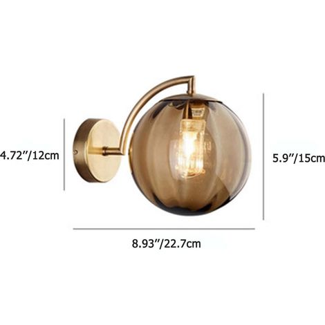 Wandleuchte mit bernsteinfarbener Glaskugel, bernsteinfarbene Glaskugel mit goldenem Sockel, Nachttischlampe (bernsteinfarben)
