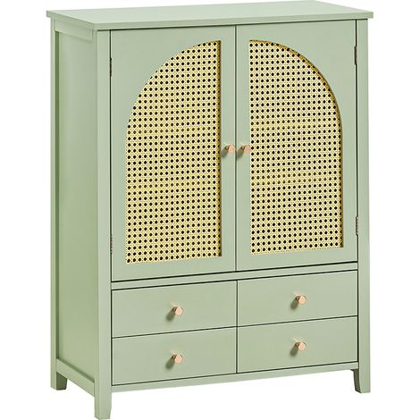 Sobuy – Buffet armoire à chaussures 70x34x90 cm en poly rotin – 4 tiroirs et 2 portes – Meuble de rangement pour entrée – FSB72GR