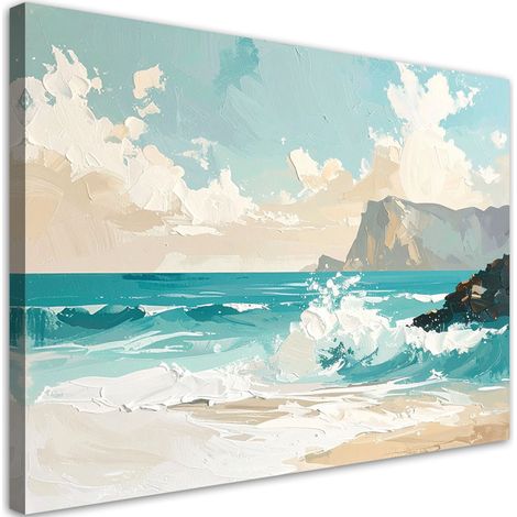 Quadro su tela, Paesaggio marino rocce pittoresche in tonalità turchese chiaro, 30x20
