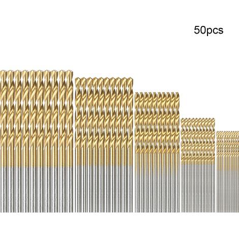 50pcs HSS Plating Titanium Twist Drill Bit Set Metric System 1.0-3.0mm High Speed Steel Titanium Coated Twist Drills Bits Woodworking Wood Drilling Tool (1/5)