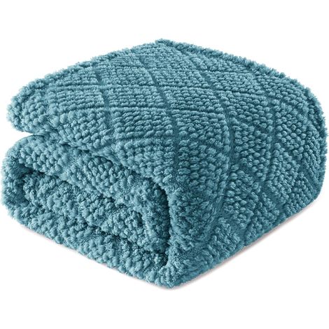 Coperta in pile soffice per divano e letto, morbida e soffice, jacquard a nido d'ape, per tutte le stagioni, leggera e calda, 130 x 150 cm, blu ardesia