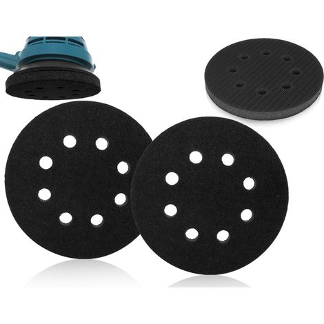 Lot de 2 disques abrasifs, tampon souple, tampon d'interface éponge 125 mm, protecteur de disque abrasif, patins de rechange spéciaux pour ponceuses (8 trous) (1/5)