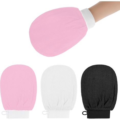 3 Stück Peelinghandschuh, Waschhandschuh für Körperpeeling & Abgestorbene Haut Entferner (Rosa) (1/5)