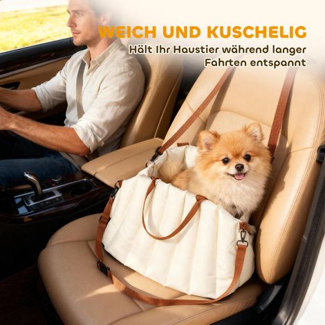 Sac de transport pour chien moins de 5 kg, 2 sangles, tissu Oxford, coussin, laisse, blanc crème (1/5)
