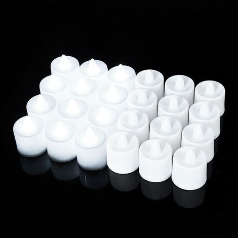 Lot de 24 bougies électriques sans flamme LED réutilisables, plusieurs modes d'éclairage, fonctionne avec 2 piles bouton (blanches) pour les fêtes. (1/5)