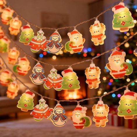 Guirlande lumineuse décorative de Noël - 3 m - 20 LED - Père Noël, sapin de Noël, bonhomme de neige - Rideau lumineux d'intérieur - Pour sapin de Noël, fenêtre, balcon, fête (1/5)