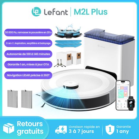 Lefant M2L Plus Saugroboter mit Wischfunktion , 6.000 Pa, LiDAR Navigation , 190° PSD-Hindernisvermeidung, Individuelle Teppichstrategie, App- & Sprachsteuerung, 45 Tage Hands-Free