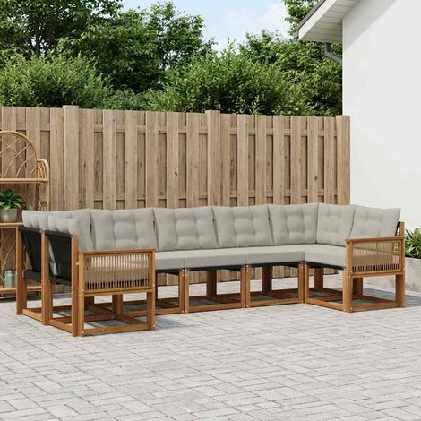 Set di divani da esterno 7 pz Naturale e Grigio Chiaro vidaXL (1/5)