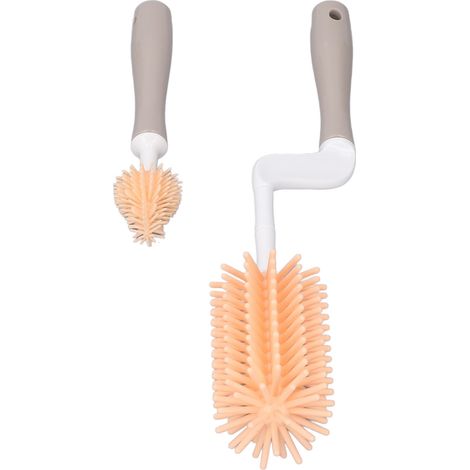 2er-Set Silikon-Flaschenbürsten mit 360° drehbarem, weichem, ergonomischem Griff – Flaschenreinigungsbürsten-Set für Zuhause, Reisen und Küche (Orange) (1/5)