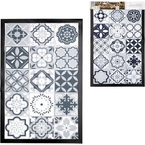 The Home Deco Factory – Tapis imprimé PVC carreaux de ciment 40x60cm – Résistant à l'humidité – Antidérapant – Pour cuisine et salle de bain (1/4)