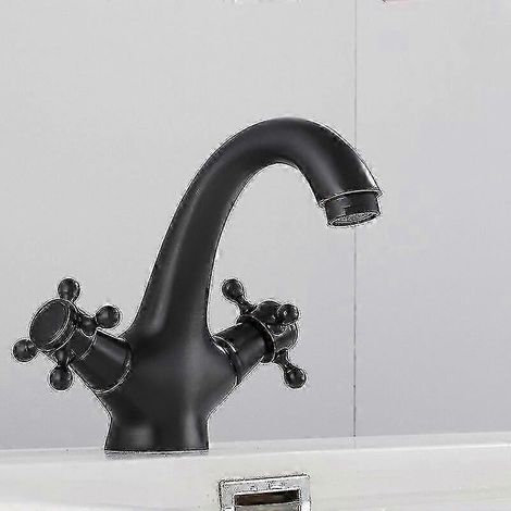 Robinet de salle de bain avec mitigeur victorien intégré, style traditionnel 2025, modèle Vintage Cross, avec deux poignées, noir (1/4)