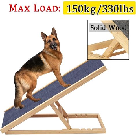 100cm Pet Ramp for Dogs Cats Rabbit, 30/40/50/60cm Adjustable Height Wooden Pet Ramp Folding Car Dog Ladder w/Non-slip Carpet Bearing 150KG/330LB for Large Pets or Small Pets - Foldable Portable Light