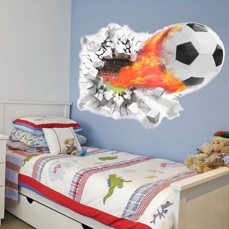 Stickers Muraux Football Deco Chambre Ado,3D Autocolnt Mural Football Sport Poster pour Salon Chambre Garon Rouge (1/5)