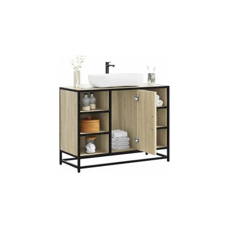 Armoire lavabo de salle de bain chêne sonoma bois d'ingénierie
