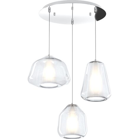 SOSPENSIONE CROMO 3 LUCI TONDA VETRI ALPHA + BETA + GAMMA TRASPARENTI 1176CR-S3 T ABG-TR