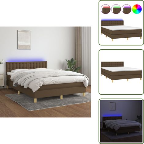 Boxspringbett mit Matratze & LED Dunkelbraun 140x200 cm Stoff - Boxspringbett - Doppelbett - Bettenrahmen - Lattenrost - Massivholzbette (1/5)