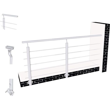 Océan Garde-corps aluminium 200 cm - Rampe d'escalier argenté  - Intérieur & extérieur - Idéal pour entrée de maison ou jardin