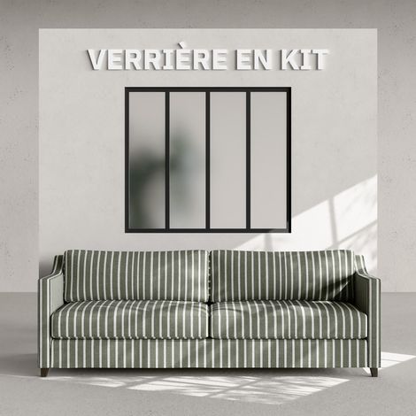Mon Marché Déco – Verrière atelier 4 carreaux en kit – Noir sablé – Verre trempé dépoli – Installation rapide en 2h – Pour espaces multi-usages
