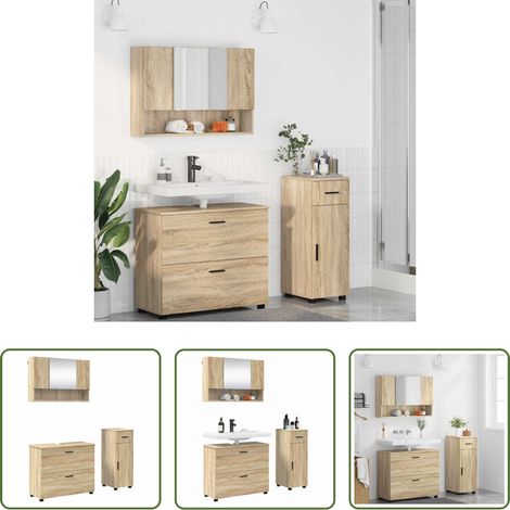 vidaXL Metall - Badezimmermöbel-Set 3 pcs Sonoma-Eiche Sperrholz und Metall (1/5)