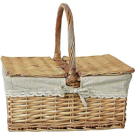 Picknickkorb aus geflochtenem Naturrattan mit Doppelgriffen und Deckel, ideal für diverse Zwecke wie Lebensmittel, Obst und Brot. Auch als Aufbewahrungsbox geeignet. (Park-180x150cm-B)