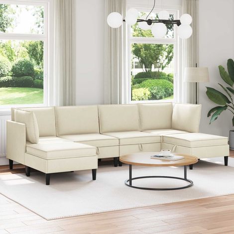 vidaXL Juego de muebles de salón 6 uds. Crema Tela (1/5)