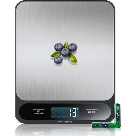 【10 kg e acciaio inossidabile】Bilancia da cucina digitale, bilancia elettronica per alimenti con funzione tara, alta precisione di 1 g/0,1 oz, facile da pulire, batterie incluse.