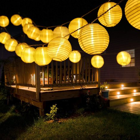 Solarbetriebene Lichterkette für den Außenbereich, 6,5 m, 30 LED-Laternen, wasserdicht, 8 Lichtmodi, Dekoration für Garten, Terrasse, Balkon, Patio, Party, warmweiß [Energieklasse A+++]