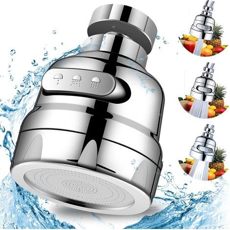 360° drehbare Wasserhahnverlängerung – 3 Positionen – Spritzschutz – Wassersparend – Chrom (1/5)